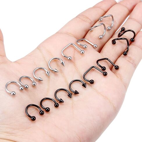Hoeudjo 16g Lip Rings Stainless Steel Snake Bite Piercing Jewelry Labret Jewelry Medusa Piercing Jewelry Spiral Barbell Helix Tragus Earrings Hoop Horseshoe Septum Ring Cartilage Piercings in Kuwait