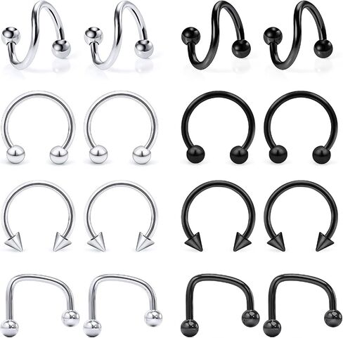 Hoeudjo 16g Lip Rings Stainless Steel Snake Bite Piercing Jewelry Labret Jewelry Medusa Piercing Jewelry Spiral Barbell Helix Tragus Earrings Hoop Horseshoe Septum Ring Cartilage Piercings in Kuwait