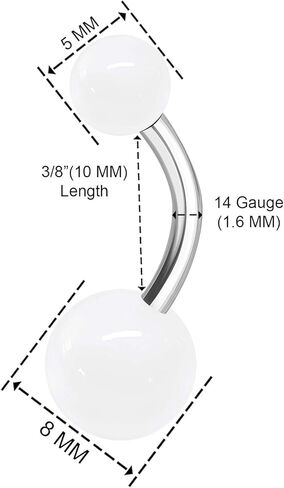 2PCS Stainless Steel Belly Stud Button Navel Bar Rings 14 Gauge 3/8 10mm Acrylic Ball Earrings Piercing Jewelry Choose Colors in Kuwait