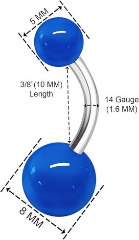 2PCS Stainless Steel Belly Stud Button Navel Bar Rings 14 Gauge 3/8 10mm Acrylic Ball Earrings Piercing Jewelry Choose Colors in Kuwait