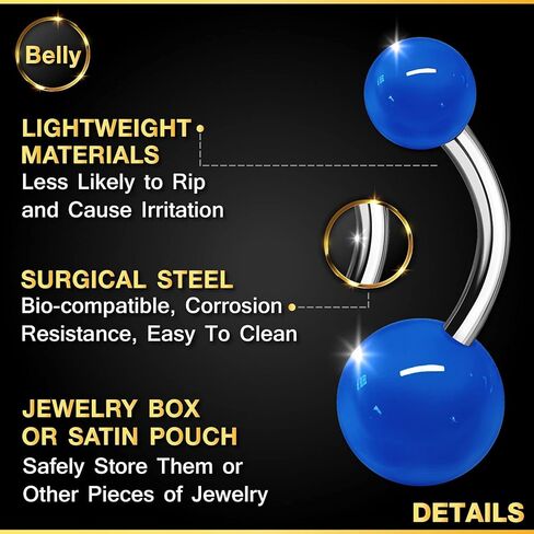 2PCS Stainless Steel Belly Stud Button Navel Bar Rings 14 Gauge 3/8 10mm Acrylic Ball Earrings Piercing Jewelry Choose Colors in Kuwait