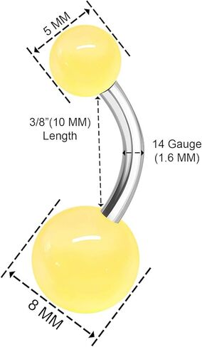 2PCS Stainless Steel Belly Stud Button Navel Bar Rings 14 Gauge 3/8 10mm Acrylic Ball Earrings Piercing Jewelry Choose Colors in Kuwait