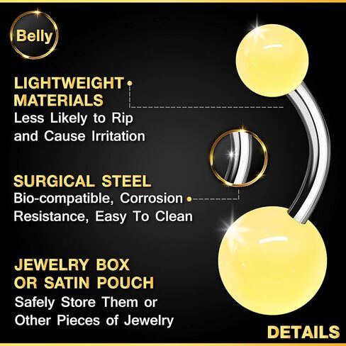 2PCS Stainless Steel Belly Stud Button Navel Bar Rings 14 Gauge 3/8 10mm Acrylic Ball Earrings Piercing Jewelry Choose Colors in Kuwait