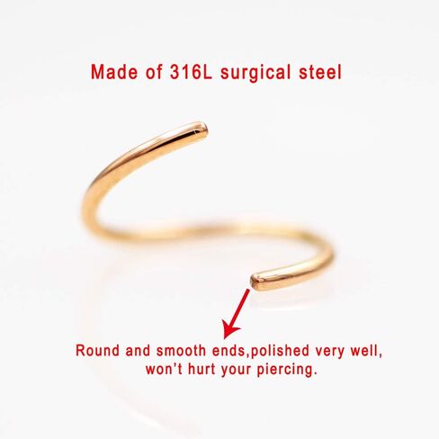 JOFUKIN Seamless Nose Rings Hoop Septum Ring Piercing Earrings for Women for Helix Daith Rook Tragus Conch Lip Men's Body Jewelry 22g/20g/18g - 6mm/8mm/10mm/12mm - Silver/Gold/Rose Gold in Saudi Arabia