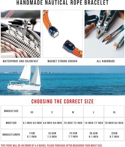 Handmade Nautical Rope Bracelet with Magnetic Stainless Steel Clasp Durable Braided Rope Cuff Wristband for Men Women in Saudi Arabia
