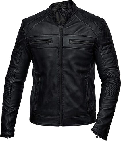 Mens Biker Vintage Antique Brown Cafe Racer Real Leather Jacket in Kuwait