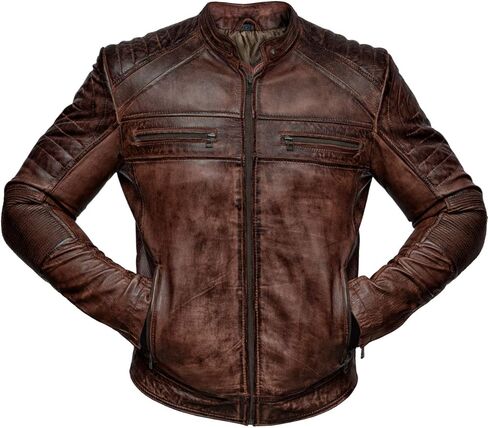 Mens Biker Vintage Antique Brown Cafe Racer Real Leather Jacket in Kuwait