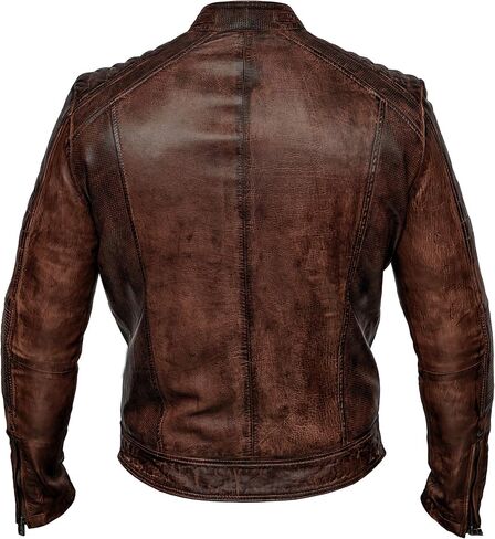 Mens Biker Vintage Antique Brown Cafe Racer Real Leather Jacket in Kuwait