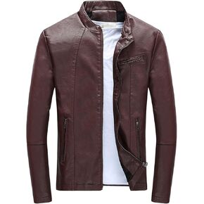 Mens Leather Jacket Slim Fit Stand Collar Vintage PU Motorcycle Jacket Lightweight Casual Zip Up Biker Coat in Kuwait