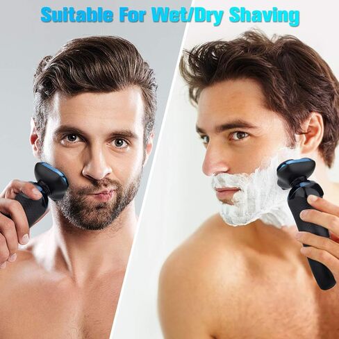 Electric Razor, Electric Shavers for Men, Dry Wet Waterproof Mens Rotary Facial Shaver, Portable Face Shaver Cordless Travel USB Rechargeable with Hair Clipper for Shaving Husband Dad in Kuwait
