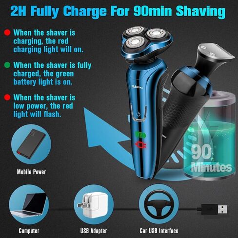 Electric Razor, Electric Shavers for Men, Dry Wet Waterproof Mens Rotary Facial Shaver, Portable Face Shaver Cordless Travel USB Rechargeable with Hair Clipper for Shaving Husband Dad in Kuwait