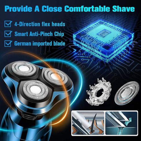 Electric Razor, Electric Shavers for Men, Dry Wet Waterproof Mens Rotary Facial Shaver, Portable Face Shaver Cordless Travel USB Rechargeable with Hair Clipper for Shaving Husband Dad in Kuwait