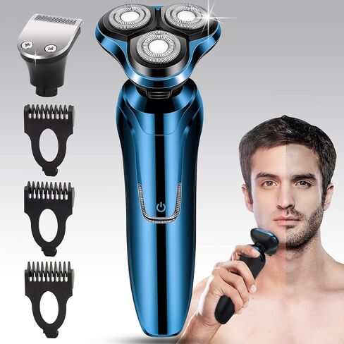 Handsomeface Electric Razor for Men, Mens Electric Shavers, 4 in 1 Dry Wet Waterproof Rotary Shaver Razors, Cordless Face Electric Ra or Blue in Saudi Arabia