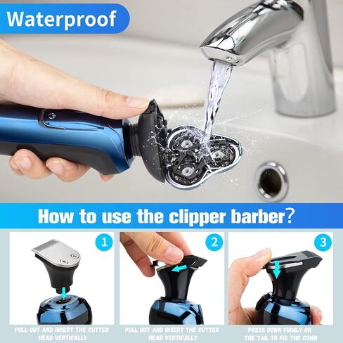 Handsomeface Electric Razor for Men, Mens Electric Shavers, 4 in 1 Dry Wet Waterproof Rotary Shaver Razors, Cordless Face Electric Ra or Blue in Saudi Arabia