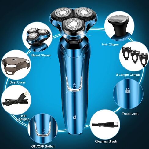 Handsomeface Electric Razor for Men, Mens Electric Shavers, 4 in 1 Dry Wet Waterproof Rotary Shaver Razors, Cordless Face Electric Ra or Blue in Saudi Arabia