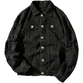 Autumn Hole Denim Jacket Men Ripped Cowboy Bomber Jackets Male Slim Fit Casual Coats Cotton Red Plus Size in Saudi Arabia