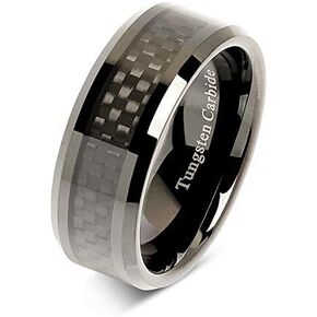 100S JEWELRY 8mm Tungsten Carbide Ring Carbon Fiber Inlay Black Plated Wedding Band Size 6-16 in Saudi Arabia