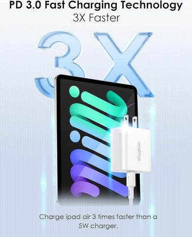 شاحن iPad Pro، شاحن oraimo 20W USB C سريع مع كابل شحن USB C إلى C لجهاز iPad Pro 12.9، iPad Air 4/ Air 3/ Pro 12.9/ Pro 11/ Mini 5، Google Pixel in Kuwait
