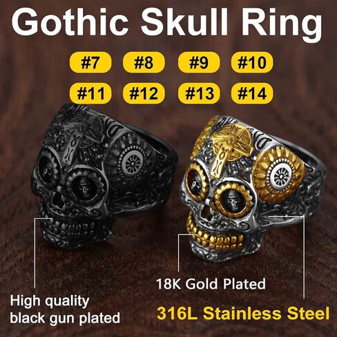 ChainsProMax Can Engrave Pirate Skull/Devil Rings for Men, Stainless Steel/Gold Plated/Black (Send Gift Box) in Kuwait