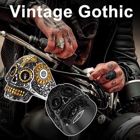 ChainsProMax Can Engrave Pirate Skull/Devil Rings for Men, Stainless Steel/Gold Plated/Black (Send Gift Box) in Kuwait