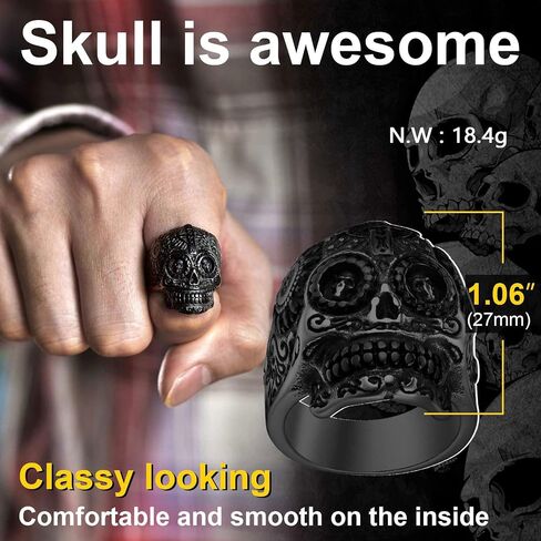 ChainsProMax Can Engrave Pirate Skull/Devil Rings for Men, Stainless Steel/Gold Plated/Black (Send Gift Box) in Kuwait