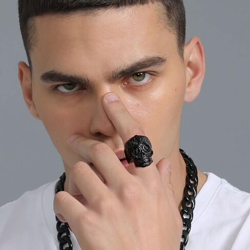 ChainsProMax Can Engrave Pirate Skull/Devil Rings for Men, Stainless Steel/Gold Plated/Black (Send Gift Box) in Kuwait