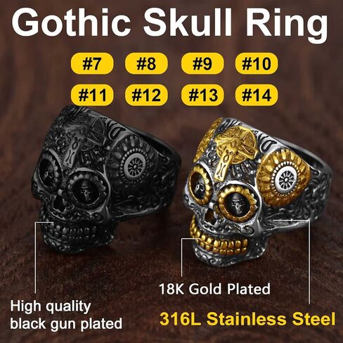 ChainsProMax Can Engrave Pirate Skull/Devil Rings for Men, Stainless Steel/Gold Plated/Black (Send Gift Box) in Kuwait