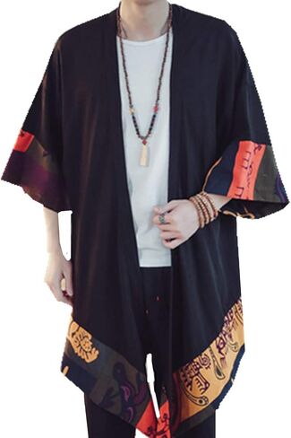 HZCX FASHION Men's Cotton Linen Long Kimono Jackets Open Front Cardigan Cloak in Kuwait