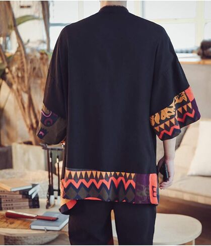 HZCX FASHION Men's Cotton Linen Long Kimono Jackets Open Front Cardigan Cloak in Kuwait