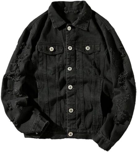 Autumn Hole Denim Jacket Men Ripped Cowboy Bomber Jackets Male Slim Fit Casual Coats Cotton Red Plus Size in Saudi Arabia