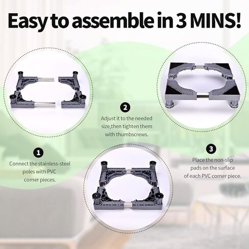 حامل ثلاجة صغير، حامل غسالة دوللي متنقل قابل للتعديل، عربة دوللي للأجهزة قابلة للتعديل مع عجلات دوارة مطاطية بطول 8 أقدام و8 أقدام in Kuwait