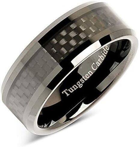 100S JEWELRY 8mm Tungsten Carbide Ring Carbon Fiber Inlay Black Plated Wedding Band Size 6-16 in Saudi Arabia