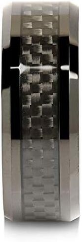 100S JEWELRY 8mm Tungsten Carbide Ring Carbon Fiber Inlay Black Plated Wedding Band Size 6-16 in Saudi Arabia