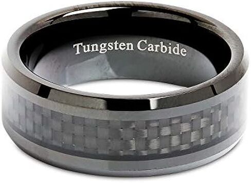 100S JEWELRY 8mm Tungsten Carbide Ring Carbon Fiber Inlay Black Plated Wedding Band Size 6-16 in Saudi Arabia