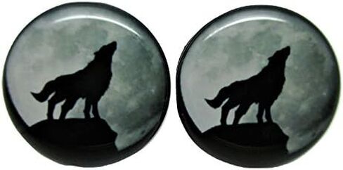 Pierced Republic Wolf Howling at The Moon Ear Plugs - Acrylic - Screw-On - New *Pair* - 8 Sizes in Kuwait