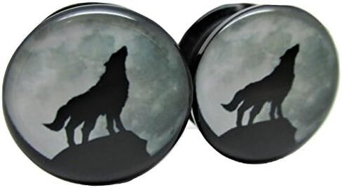 Pierced Republic Wolf Howling at The Moon Ear Plugs - Acrylic - Screw-On - New *Pair* - 8 Sizes in Kuwait
