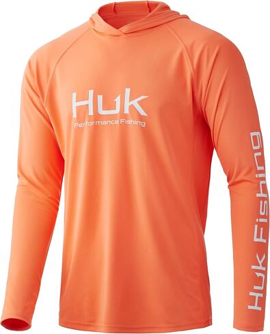 HUK mens Pursuit Hoodie | Performance Long-sleeve +30 UPF Shirt, Fresh Salmon, Large US in Saudi Arabia