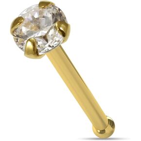14K Yellow Gold Claw Set Round CZ Stone 22 Gauge Ball End Nose Stud Piercing Jewelry in Saudi Arabia