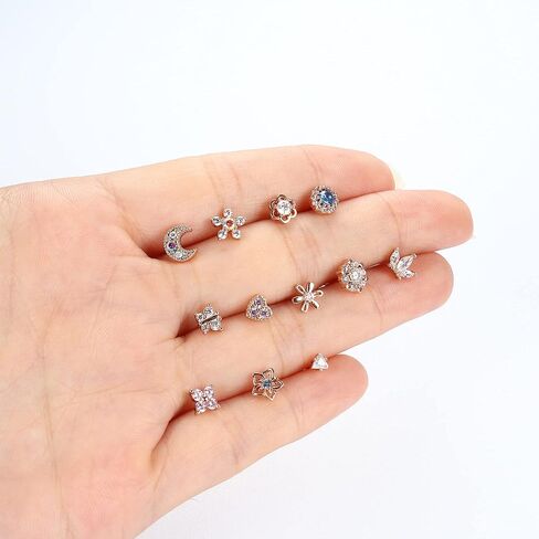 Magitaco 12Pcs 20G Nose Rings Stud Stainless Steel L Shaped Nose Studs Butterfly Heart Flower Nose Rings Nose Piercing Jewelry for Women Men in Saudi Arabia