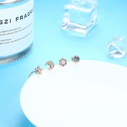 Magitaco 12Pcs 20G Nose Rings Stud Stainless Steel L Shaped Nose Studs Butterfly Heart Flower Nose Rings Nose Piercing Jewelry for Women Men in Saudi Arabia