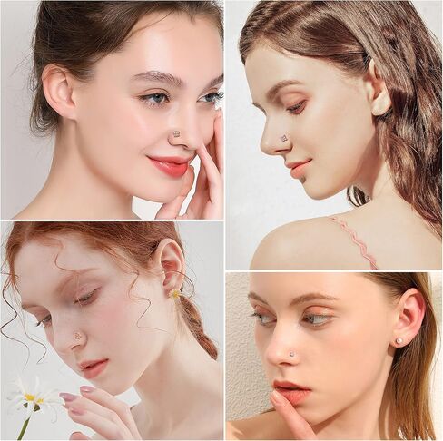 Magitaco 12Pcs 20G Nose Rings Stud Stainless Steel L Shaped Nose Studs Butterfly Heart Flower Nose Rings Nose Piercing Jewelry for Women Men in Saudi Arabia