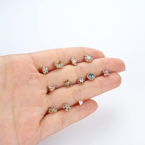 Magitaco 12 قطعة 20 جرام حلقات الأنف مسمار الفولاذ المقاوم للصدأ L على شكل الأنف ترصيع فراشة القلب زهرة الأنف خواتم الأنف ثقب المجوهرات للنساء الرجال in Kuwait