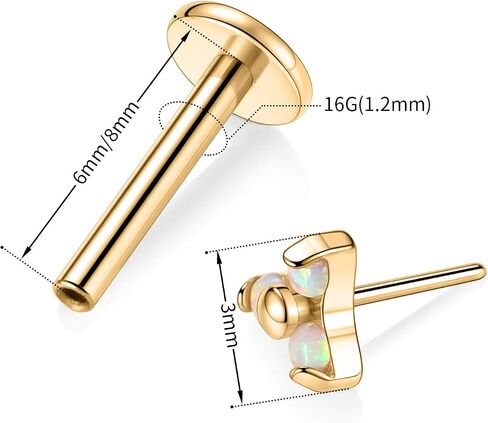 GAGABODY Labret Studs 16G 6/8mm G23 Titanium Ball/CZ/Opal Top Press Fit Threadless Push-in Labret Lip Monroe Tragus Stud Bezel Push Back Labret Lip Studs Cartilage Helix Earring Piercing Jewerly in Saudi Arabia