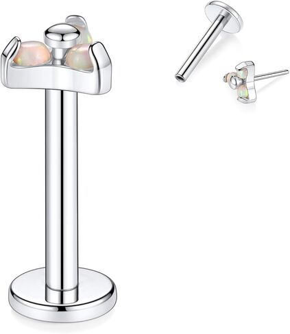 GAGABODY Labret Studs 16G 6/8mm G23 Titanium Ball/CZ/Opal Top Press Fit Threadless Push-in Labret Lip Monroe Tragus Stud Bezel Push Back Labret Lip Studs Cartilage Helix Earring Piercing Jewerly in Kuwait