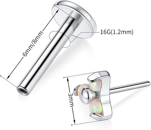 GAGABODY Labret Studs 16G 6/8mm G23 Titanium Ball/CZ/Opal Top Press Fit Threadless Push-in Labret Lip Monroe Tragus Stud Bezel Push Back Labret Lip Studs Cartilage Helix Earring Piercing Jewerly in Saudi Arabia