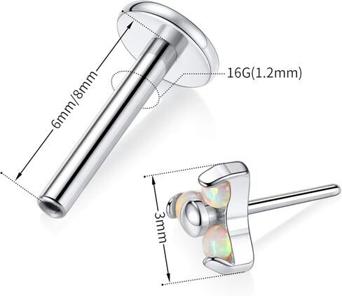 GAGABODY Labret Studs 16G 6/8mm G23 Titanium Ball/CZ/Opal Top Press Fit Threadless Push-in Labret Lip Monroe Tragus Stud Bezel Push Back Labret Lip Studs Cartilage Helix Earring Piercing Jewerly in Kuwait