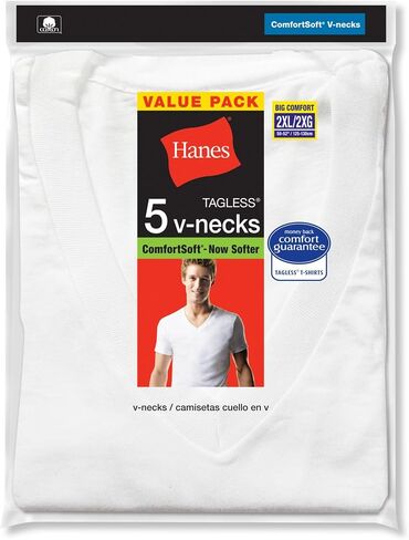 Hanes White V-Neck T P5 (Medium) in Saudi Arabia