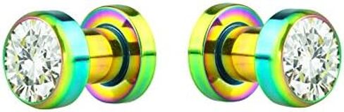 Forbidden Body Jewelry 2pcs 8G-7/8 Surgical Steel Screw Fit CZ Center Rainbow Tunnel Plug Earrings in Saudi Arabia