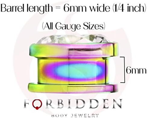 Forbidden Body Jewelry 2pcs 8G-7/8 Surgical Steel Screw Fit CZ Center Rainbow Tunnel Plug Earrings in Saudi Arabia