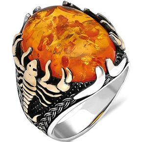 mysilverworld Solid 925 Sterling Silver Amber Stone Scorpion Figure Men's Ring in Kuwait